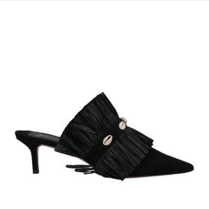 Jean-Michel Cazabat Black Leather Suede Embellished Shell Heel Mule 37
